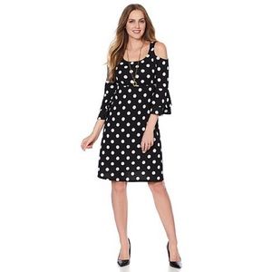 Polka Dot Print Textured Double Flounce Dress